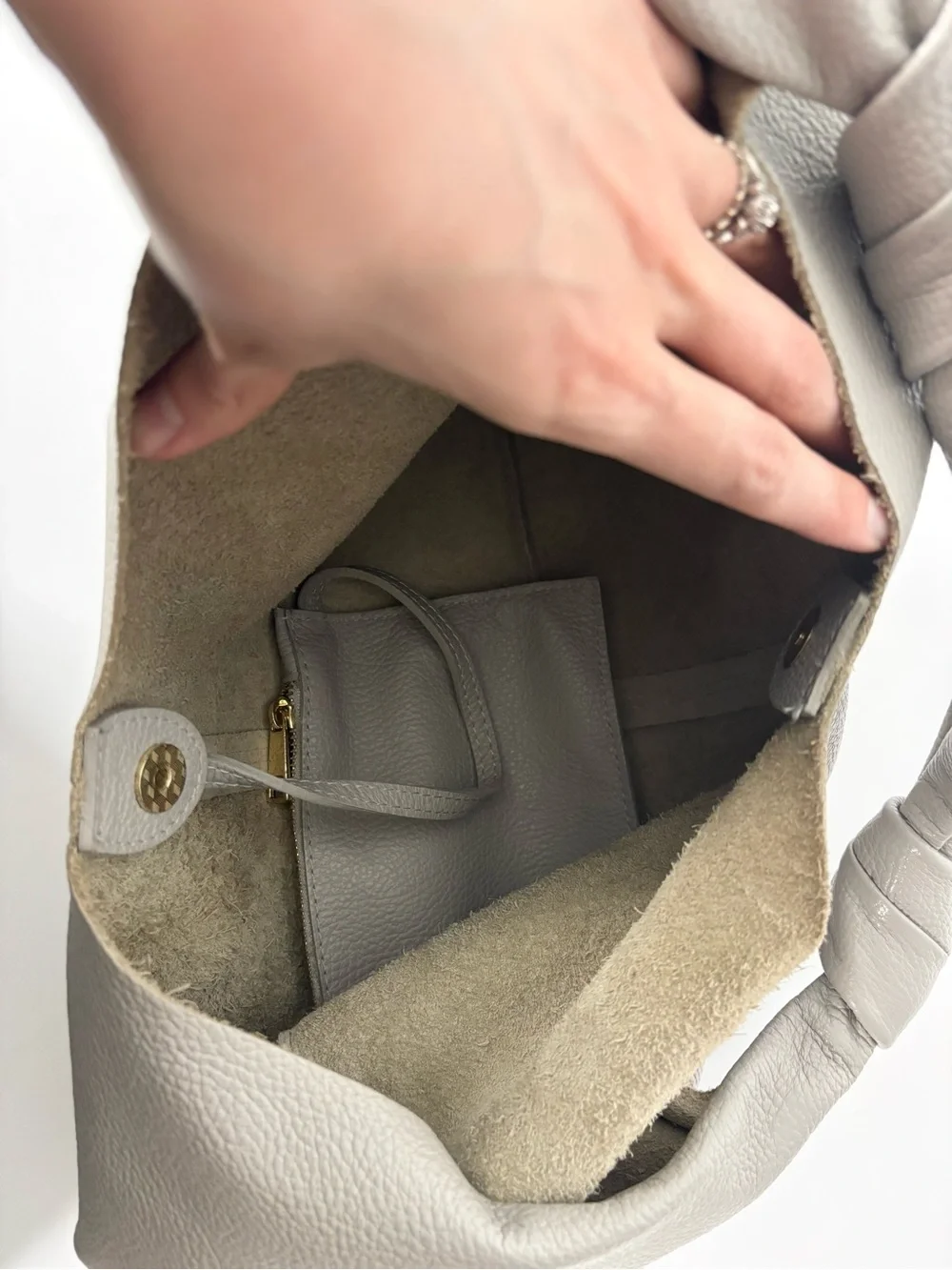 Taupe Slouchy Leather Double Knot Shoulder Hobo Bag Made in Italy
